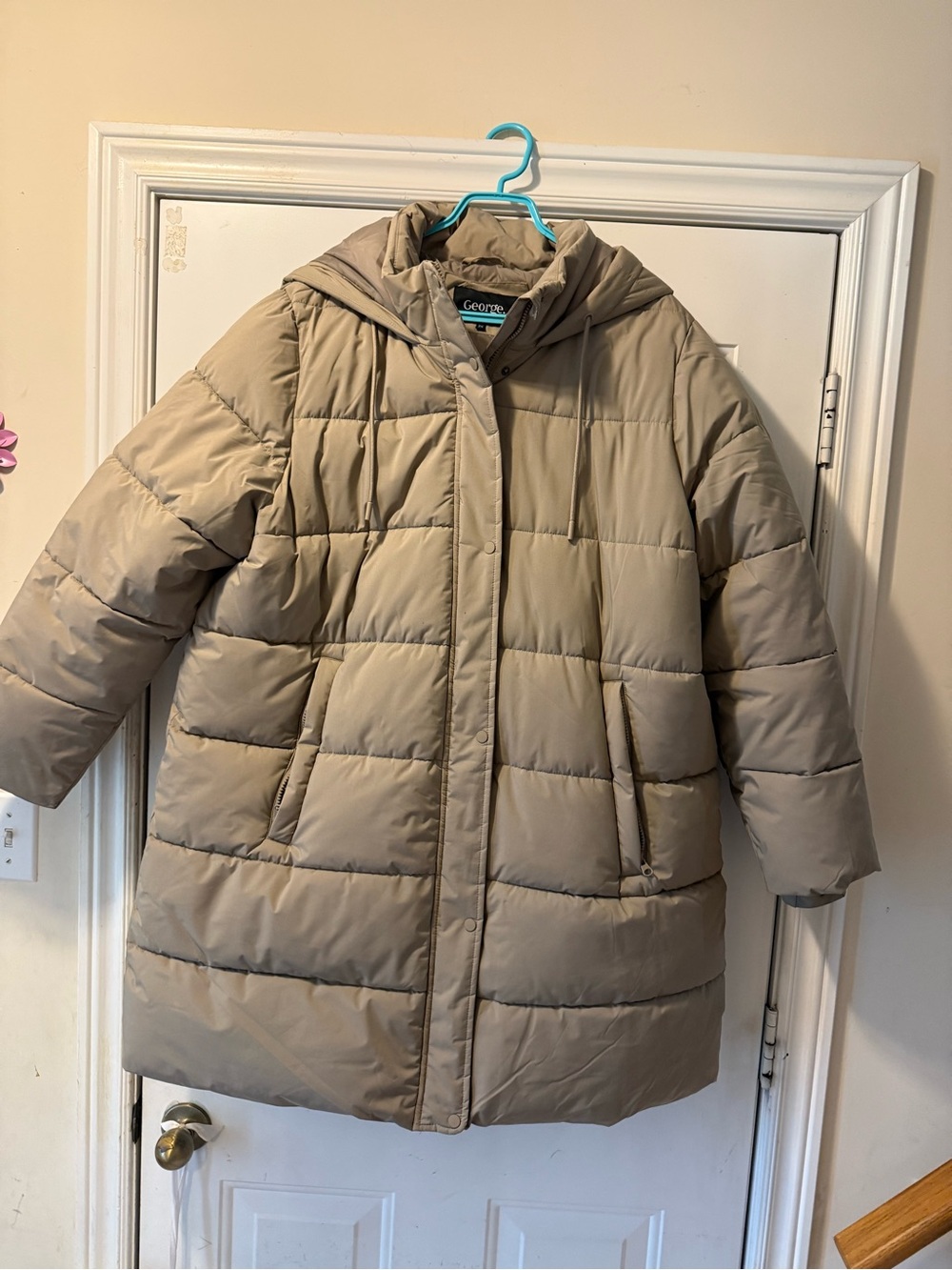 George Women’s Tan Quilted Hooded Puffer Coat